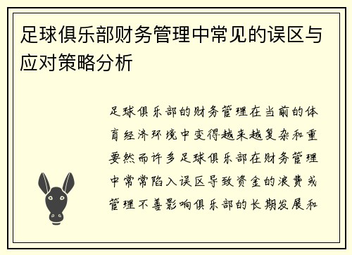 足球俱乐部财务管理中常见的误区与应对策略分析