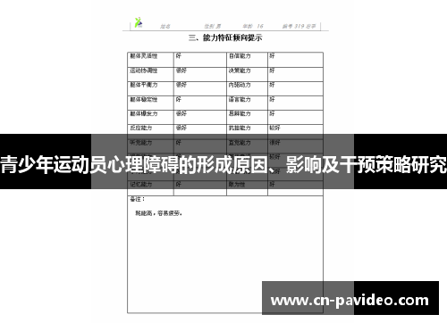 青少年运动员心理障碍的形成原因、影响及干预策略研究